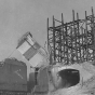 Black and white photograph of the wrecking of the old State Capitol, St. Paul, 1938. Photographed by the St. Paul Dispatch.