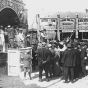 Black and white photograph of sideshows at the Minnesota State Fair, 1917.