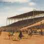 Colored postcard depicting harness-racing at the Minnesota State Fair Grandstand, c. 1910.