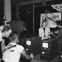 Black and white photograph of Twin City Television Lab broadcasting at the Minnesota State Fair, 1947.