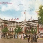 Colored postcard of the Minnesota State Fair Domestic Arts and Handicrafts building, c. 1910.
