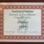 Award presented to the designers of a Oromo cultural exhibit at the Festival of Nations