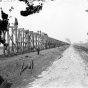 Black and white photograph of the Stockwood Fill trestle under construction. View to west, fall 1906.