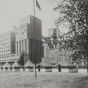 Black and white photograph showing the tents of D Company, First Minnesota Infantry, on guard duty at the Pillsbury mills, 1917. 