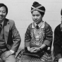 Black and white photograph of a Hmong wedding reception in St. Paul, 1981. Photographed by Michael Kieger.