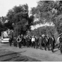 Black and white photograph of a Cinco de Mayo parade, West side, 1938.