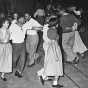 Black and white photograph of a square dance, Hallie Q. Brown Center, St. Paul, 1952. 