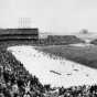 Black and white photograph of the last game at Metropolitan Stadium, Vikings versus Kansas City Chiefs, 1981. 