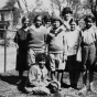 Black and white photograph of individuals starting a hike from Phyllis Wheatley House with Ethel Ray (later Ethel Ray Nance), 1926.