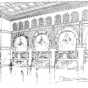 A design sketch by Harvey Ellis for the interior of a bank, probably the Germania. The sketch was published in Western Architect (February 1904) and reproduced in Minnesota History 40, no. 3 (Fall 1966): 101.