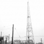 Black and white photograph of a KSTP-TV tower on University Avenue, 1948.