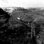 Mining at the Spruce Mine in Eveleth, ca. 1940. The Spruce Mine was one of many Oliver-controlled mines throughout the Mesabi Iron Range.