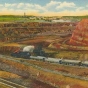 Colorized postcard of the Missabe Mountain open pit mine in Franklin, c.1915. 