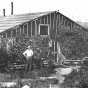 Cookhouse at Sulphur Camp, 1916. Sulphur Camp was the location of early taconite research, near current-day Babbitt, Minnesota.  Peter Mitchell, a prospector from Michigan, explored the area and found that taconite was plentiful on this part of the Iron Range.