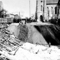 Black and white photograph of the excavation for Foshay Tower, c.1927.