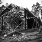 Black and white photograph of T. & S. Meyer of Park Rapids building Douglas Lodge, 1904.