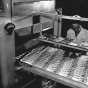 Pearson Candy Company employee checking chocolates on conveyor belt, St. Paul, ca. 1970.