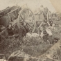 Black and white photograph of Métis drivers with Red River ox carts, probably in Minnesota, 1860.