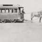Black and white photograph of the first horsecar in the Twin Cities (St. Paul Street Railway Company), July 15, 1872.