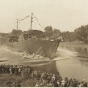 Black and white photograph of the launching of the Genesee at Port Cargill, Savage, September 4, 1943.