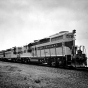 Black and white photograph of Great Northern Railway diesel locomotives #2010, 2005, and 2012. Photograph by Charles R. Pearson Photography, ca. 1935–1945.