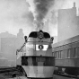 Black and white photograph of a locomotive for the "Hiawatha," Milwaukee Road. Photograph by Milwaukee Road News Bureau, 1935.