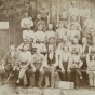 Black and white photograph of St. Paul and Pacific Railroad employees, 1873. Photographed by Redington & Shaffer.  