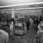 Black and white photograph of the interior of the Woolworth's store at Southdale shopping center on opening day in 1956. 