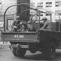 Black and white photograph of the National Guard with machine gun mounted on a truck, Minneapolis, 1934.