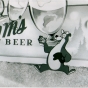 Still image of a Hamm's TV commercial showing the Hamm's bear playing baseball, early 1950s.