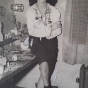 Black and white photograph of Hilda Simms posed for a photo in her dressing room, c.1943.