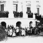 American Indian delegation in Washington, D.C.; Bagone-giizhig is standing on the balcony, to right of second pillar from the left