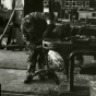 Black and white photograph of a worker at the Northern Pacific Railway Company Como Shops, St. Paul, 1970. Photograph by Joe E. B. Elliott.