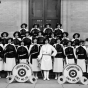 Black and white photograph of the American Legion drum and bugle corps of Crookston, ca. 1930.