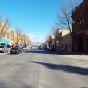 Color image of City hall at corner, looking north on Broadway, Crookston, October 2016.