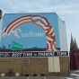 Color image of the back of Grand Theater, showing mural, March 2017.