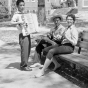 Photograph of Macalester students with accordion and ukuleles