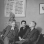 Black and white photograph of Socialist Workers Party members, ca. 1941. Left to right: James Cannon, Felix Marrow, and Albert Goldman. 