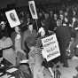 Black and white photograph of a spontaneous demonstration for Governor Elmer Benson at Duluth Convention, 1938.