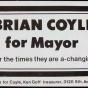 Brian Coyle mayoral campaign sign, 1979