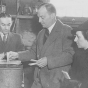 Black and white photograph of Harold and Esther Stassen casting their ballots during an election, c.1940.