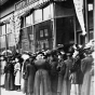 Women waiting in line to vote in an election (probably for a school board) in a downtown Minneapolis precinct c.1908.