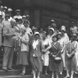 Black and white photograph of the Women's International League for Peace and Freedom, greeted by Mayor Anderson of Minneapolis, 1931. 