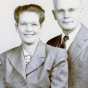 Black and white photograph of John A. Wiebe and Viola Bergthold Wiebe, missionaries to India, ca. 1970.