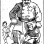 Black and white scan of "Arresting the two young dynamiters who put paper caps on the rails. Minneapolis Journal, April 18, 1889. 