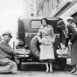 Black and white photograph of people with bumper stickers advocate the repeal of the 18th Amendment (Prohibition), 1932.