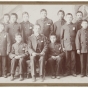 Teacher and students, Morris Indian School, ca. 1895. Included are B. LeVivash, Joe Northrup, and Joe Siehy. Photograph by R. E. Brandmo.