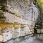 Limestone over a sandstone base in Minnehaha Park