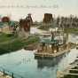 Colorized postcard photograph of a steamboat on the Red River near Moorhead, MN, in 1879.