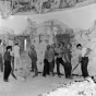 Black and white photograph of a crew excavating in the Round Tower at Fort Snelling in preparation for restoration, 1965. Photographed by Terry Garvey. 